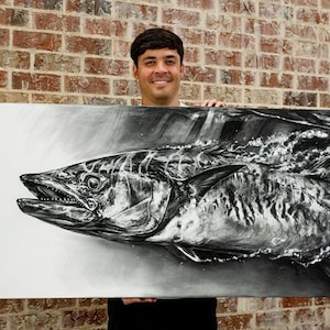 Original “Screaming Silver” Charcoal | King Mackerel Art by Brandon Finnorn