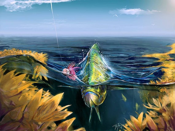 Limited Edition Mahi After Fly Digital Painting / Giclee Prints / Fly  Fishing Artwork / Offshore Blue Fish Saltwater Art / The Bonnie Fly