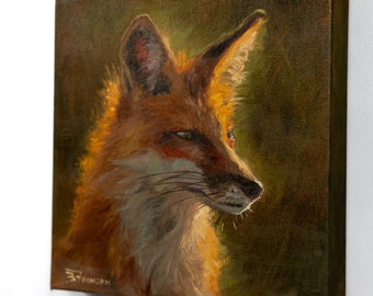 Original "Calm in the Grass" 10x10 inch Oil Painting Canvas | Fox Painting by Brandon Finnorn