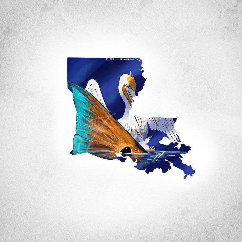 Louisiana Redfish 3M Decal / Inshore Fishing State Flag Stickers / Vinyl Decals / Fly Angling Gift / Fish Sticker / State Artwork image 2