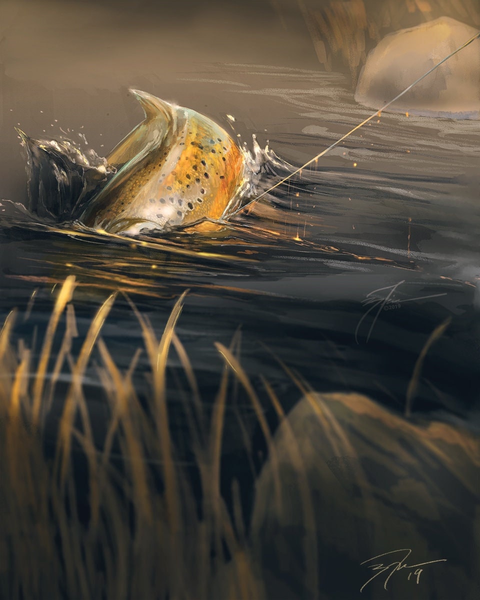 Brown Trout Take | Digital Art Prints by Brandon Finnorn | Fly Fishing -  Etsy, image size:960x1200