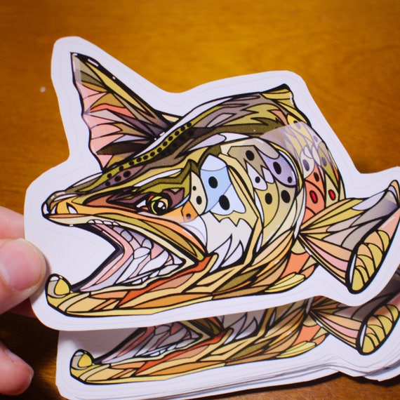 Brown Trout Decal / Swimming Fly Fishing Art / Vinyl Waterproof Sticker /  the Bonnie Fly Decals / Original Artwork / Angling Window Stickers 