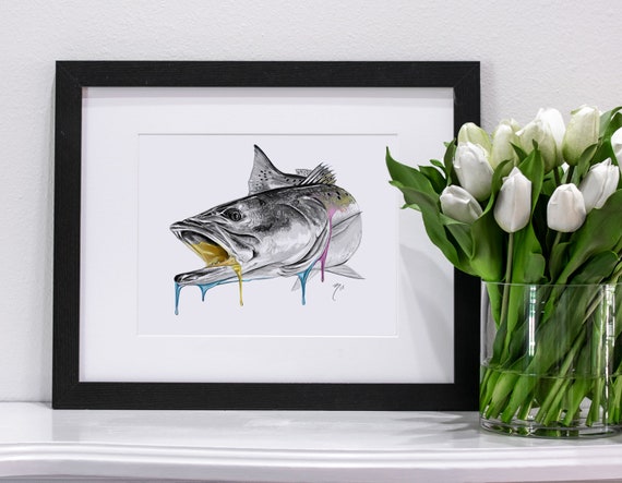 Speckled Trout Giclee Print Saltwater Fishing Art Fish Artwork Inshore  Coastal Wall Decor Giclee Print Black and White 