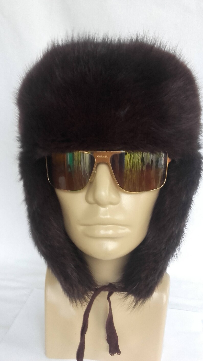 Vintage Fur Trapper Warm Winter Hat Aviator Style Ear Flaps Large 58 cm 23