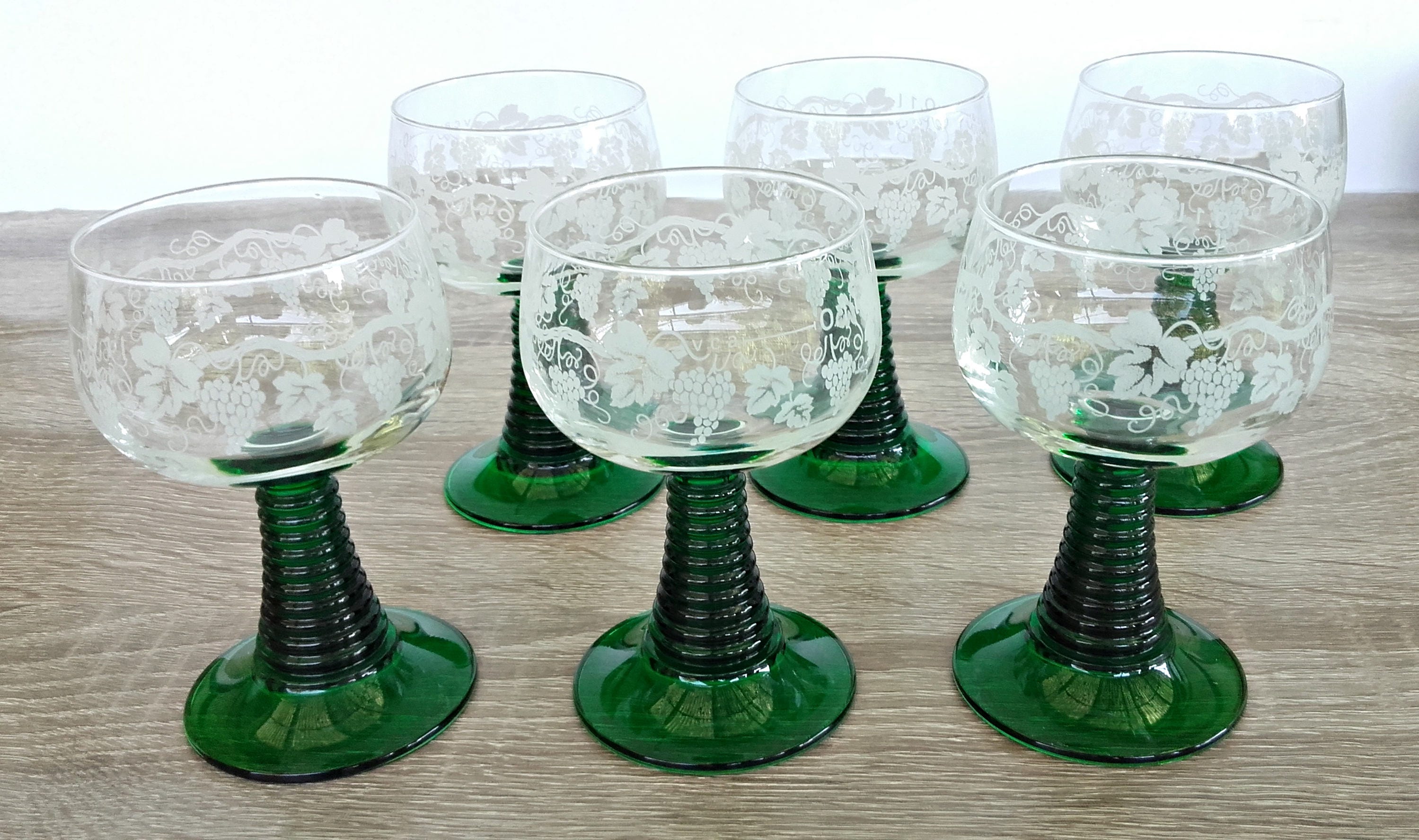 Vintage Roemer Green Wine Glasses Set Of 6 German Style 0 1 Etsy
