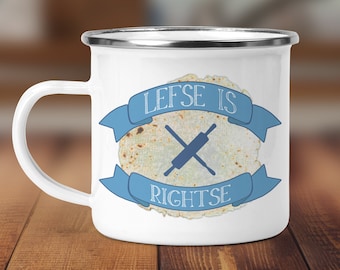 PixiDoodle® Scandinavian Norwegian Potetkake Lefse Enamel Campfire Mug-Pølse Med Lompe Mug-Funny Norwegian Nordlandslefse Gift, Large Camp