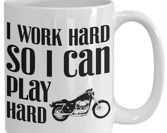 PixiDoodle® Work Hard Play Hard Motorrad-Kaffeetasse