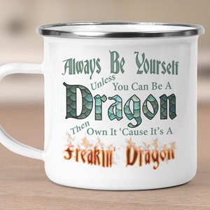 PixiDoodle™ Fire Dragon Enamel Campfire Mug, Dragophile Gift, Dragon Lover Gift, Gift For Dragon Person, Large Camp Mug, Hot Chocolate Mug