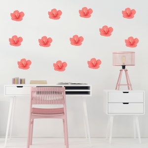 Hibiscus Wall Decals - Set of 12 Flower Wall Decor Wall Stickers - Wall Decals Peel and Stick Home Decor for Kids Bedroom