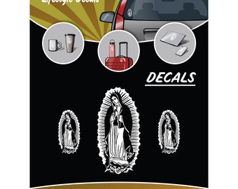 Autocollants en vinyle Marie Rosaire Notre-Dame de Guadalupe pour voiture, camion, tablette et gobelet - Autocollants catholiques blancs pour voiture