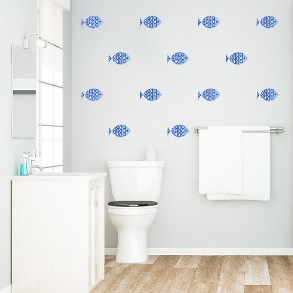 Blue Modern Fish Wall Decals Robin Zingone - Set of 30 Fish Stickers Nursery Decor Removable Peel and Stick Wall Stickers - 4.7" Fish Decals
