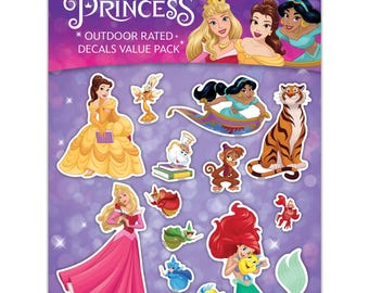 Stickers princesses Disney – Stickers extérieurs en vinyle sous licence officielle Belle Ariel Cendrillon Aurore Blanche-Neige Jasmin Mulan Pocahontas