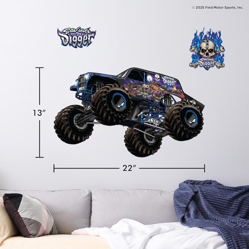 Monster Jam Wall Decals | Grave Digger, Megalodon, El Toro Loco, Zombie, Son-Uva Digger, Monster Mutt, ThunderROARus, Sparkle Smash Son-Uva Digger