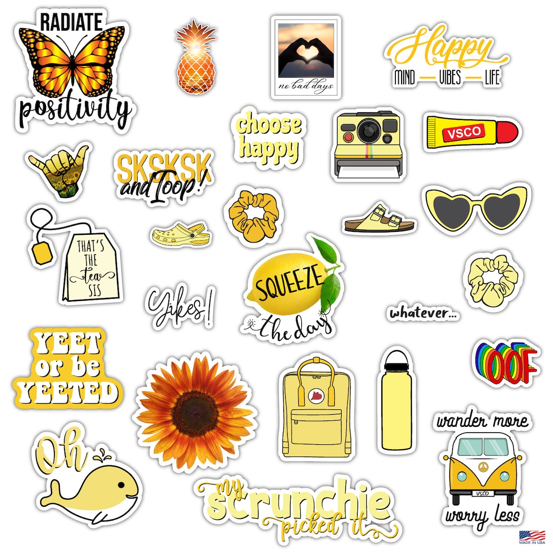 VSCO Yellow Orange Vinyl Stickers Set of 26 Decals for | Etsy