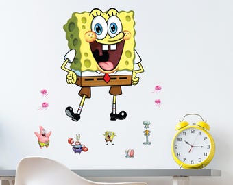 Adhesivos de pared de Bob Esponja con licencia de Nickelodeon. Pegatinas de pared removibles, fáciles de despegar y pegar.