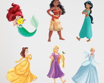 Stickers muraux Princesse Disney Grand vinyle autocollant jasmin, Moana, Raiponce, Belle, Ariel, Cendrillon - Déco chambre d'enfant