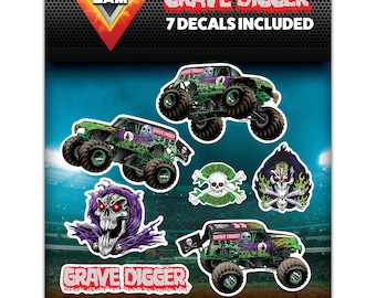 Grave Digger Monster Jam Licensed Vinyl Decals - Monster Truck Stickers for Water Bottle, Toys, Luggage, Skateboard