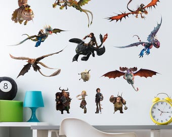 Stickers muraux Comment dresser votre dragon - Lot de 13 autocollants en vinyle amovibles pour chambre d'enfants, salle de jeux, salle de bain - Décoration de chambre à poser
