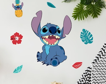 Stickers muraux Disney Stitch - Stickers muraux en vinyle 19" Stitch pour chambre à coucher - Déco de chambre autocollante sous licence officielle Disney