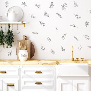 Black Flower Wall Decals - Black Line Art Floral Stickers Peel and Stick Wall Decals - 1&quot;-4&quot; Small Floral Removable Wallpaper