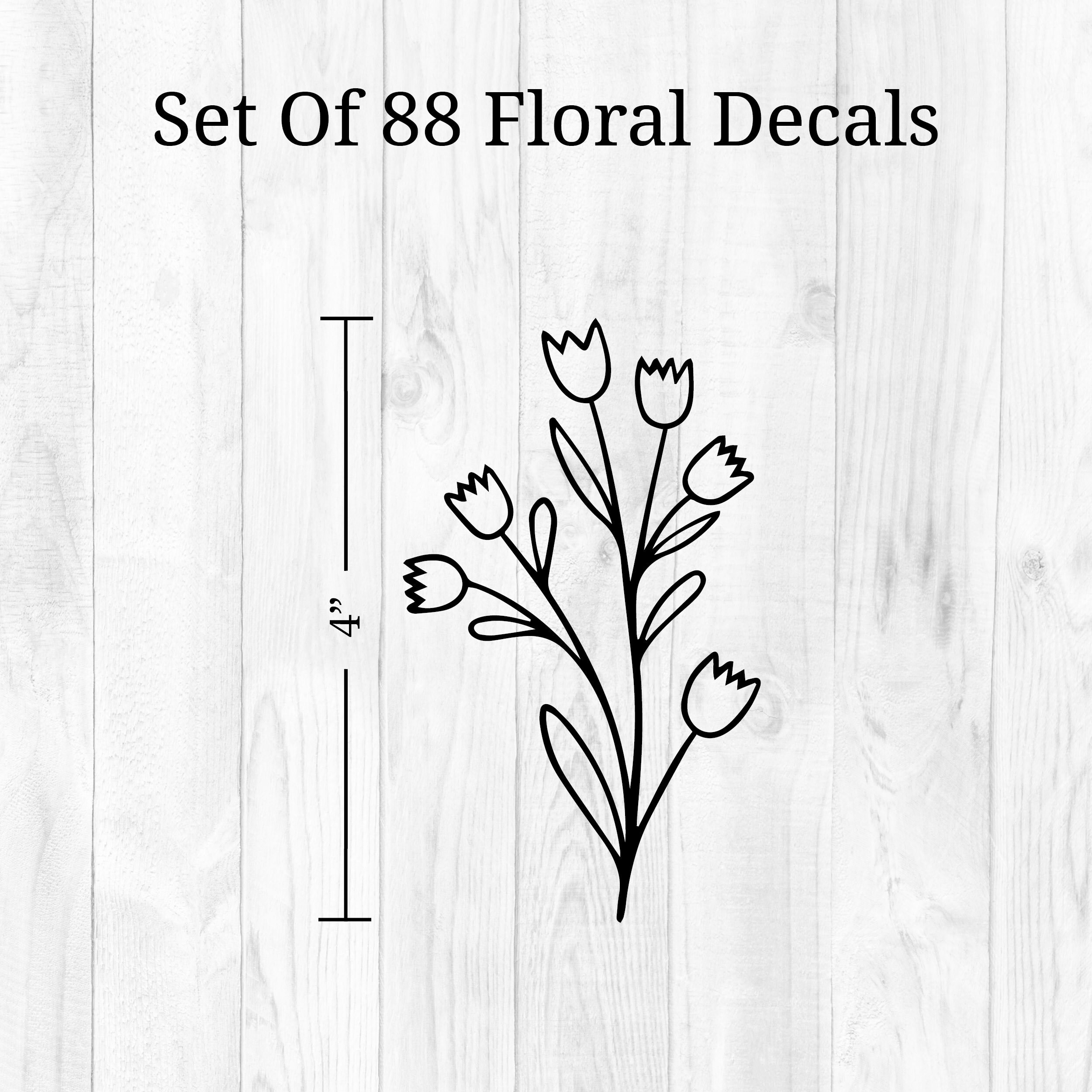 Black Flower Wall Decals Set of 88 Black Floral Stickers Etsy