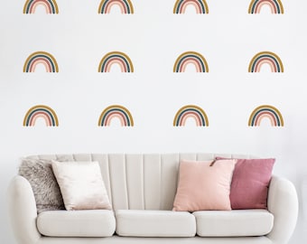 Décalcomanies murales arc-en-ciel neutres Ensemble de 24 autocollants Boho Autocollants amovibles à décoller et à coller 5,5" Décoration murale rétro arc-en-ciel neutre Papier peint amovible