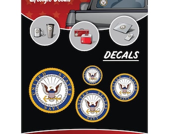 Lot de 4 autocollants logo US Navy - Autocollants militaires sous licence USN pour vitres de camion ou de voiture, téléphones, tablettes, ordinateurs portables, bouteille d'eau