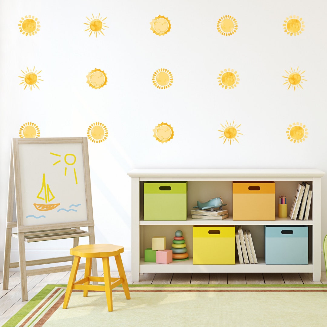 Watercolor Bohemian Sun Wall Decals - Set of Boho Small Sun Stickers ...
