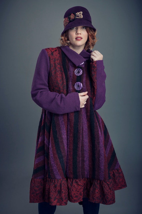 Tissu Manteau RougeD'hiver Brocard Mauve Ample Violet Mariage Et Rouge Trapeze En Laine Spencer manteau Coloré Long sQrCthd
