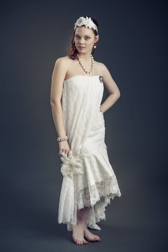 Wedding Dress Way 20s Embroidered Tulle Strapless 20s Style Etsy