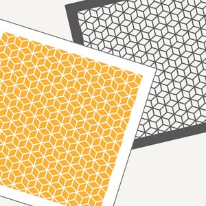 May include: Abstract geometric design with a yellow and white pattern on a white background. The design is overlaid with a black and white geometric pattern. The text "Joyous Times" is written in black below the design.