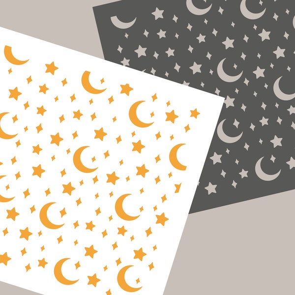 Digital STENCIL Moon Star Stencil Sky Stencil Crescent Stencil Celestial Stencil Star Moon Stencil Nursery Stencil Cookie Stencil SVG JT166