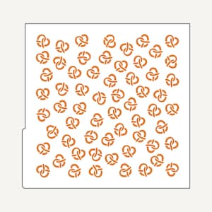Puede incluir: Un fondo blanco con un patrón repetido de formas de pretzel marrones.