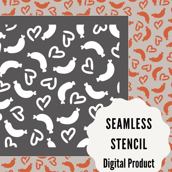 Digital Seamless STENCIL Sausage Stencil SVG Hearts Stencil File Cricut Junk Food Stencil Hearts Food Love Stencil Seamless Pattern JT197