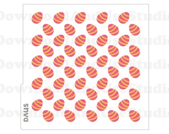 May include: A white background with a repeating pattern of pink and yellow striped Easter eggs.