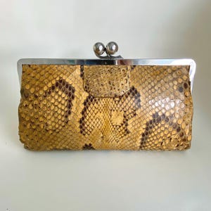 Antique Art Deco Modernist Chrome & Python Leather snakeskin Clutch handbag purse