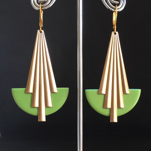 Art Deco Earrings Glamorous Large Vintage Pale Green Bakelite Etsy