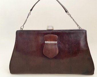 Antique Art Deco Lizard Skin Handbag: 1920s Flapper Purse