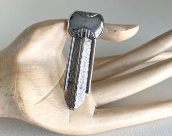 Vintage dress clip Art Deco Geometric Chrome brooch for hat jacket etc