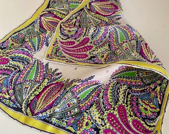 Art Deco Silk Pocket Square scarf handkerchief acid yellow Paisley design flapper accessories