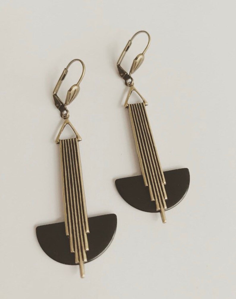 Art Deco Earrings Black Phenolic Bakelite & Gold Etsy
