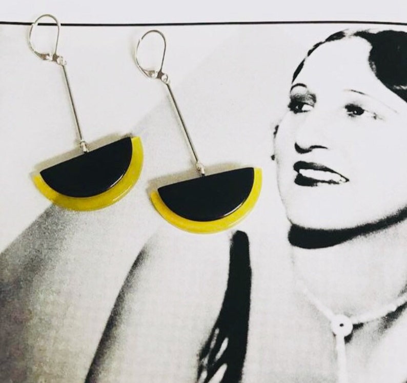 Art deco earrings Modernist Black Phenolic bakelite /& Celluloid Bengel style earrings modernist earrings