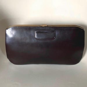 Antique Art Deco 1930s Oversize large dark Chocolate Brown Leather Clutch handbag