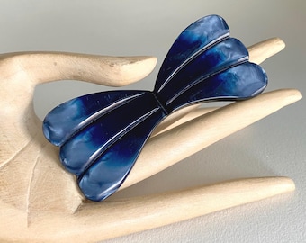 Art Deco Antique  Electric blue Celluloid Bow Brooch  Geometric Modernist