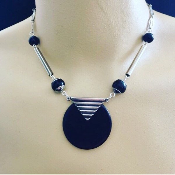 Vintage Art Deco Bakelite Necklace: Geometric Czech Glass Statement