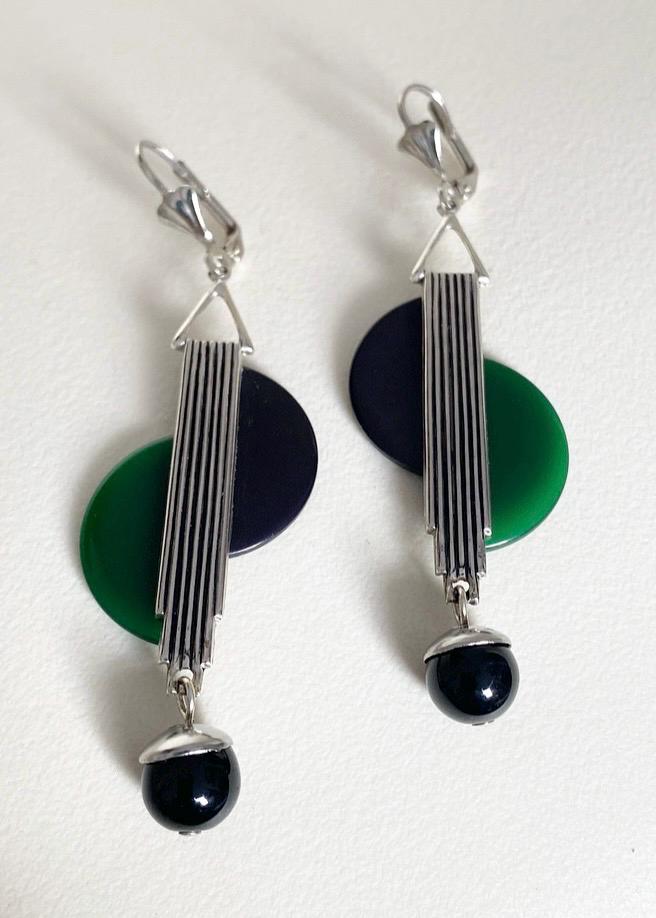 Boucles D'oreilles Art Déco 1925 - Bakélite Verte à Clips - Occasion Très Bon état