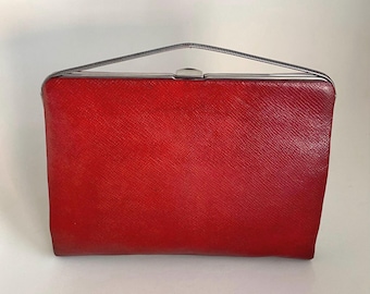 Art Deco Antique rare Red leather & Chrome Modernist style purse