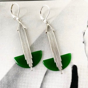 Art Deco earrings Vivid  Racing Green galalith 'Odeonesque' Geometric  jazz age modernist bakelite earrings