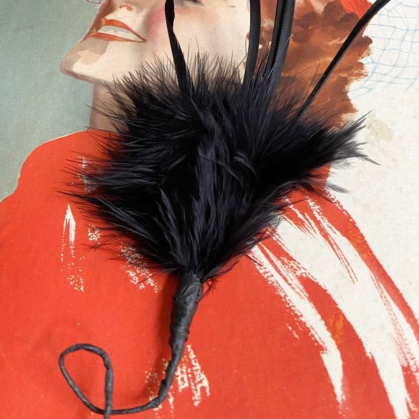 Art Deco Antique 1930 Black Ostrich & Coq Feather Hair o rifiniture per cappello da modista