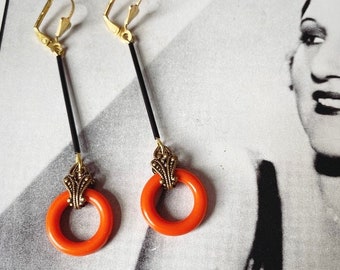 Vintage Orange & Black, 1920s Flapper Art Deco Style earrings